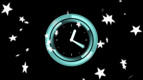 Animación Estrellas Que Caen Reloj Sobre Fondo Negro Feliz Cumpleaños — Vídeo de stock