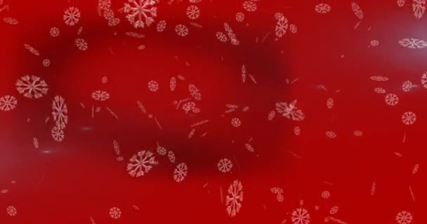 Animación Caída Copos Nieve Sobre Fondo Rojo Navidad Tradición Concepto — Vídeos de Stock