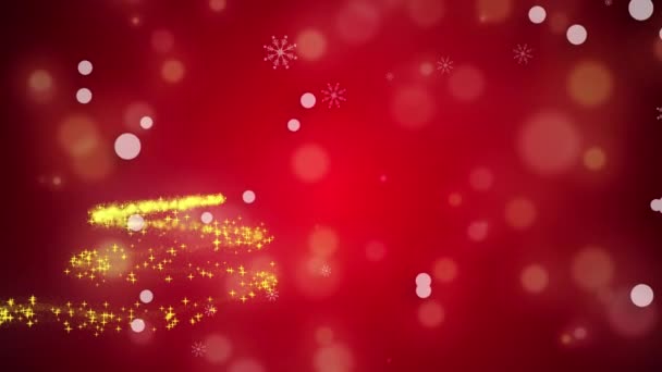 Animación Árbol Navidad Sobre Nieve Cayendo Sobre Fondo Rojo Navidad — Vídeo de stock