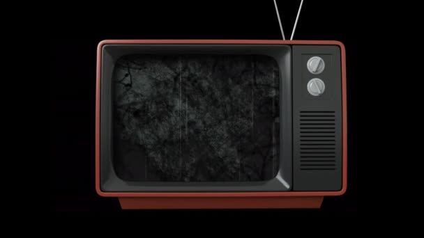 复古电视屏幕上令人毛骨悚然的树枝在黑色背景下的数字动画 矢量图解和艺术概念之间的光环 — 图库视频影像