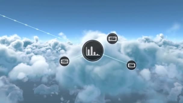 Мережа Цифрових Піктограм Проти Хмар Небі Концепція Глобальної Мережі Технології — стокове відео