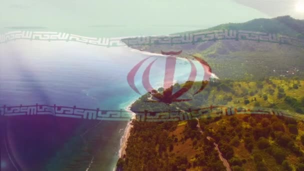 Composizione Digitale Sventolare Bandiera Iran Contro Vista Aerea Del Mare — Video Stock