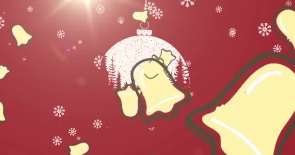 Copos Nieve Múltiples Iconos Campana Navidad Adorno Adornos Navidad Colgando — Vídeo de stock