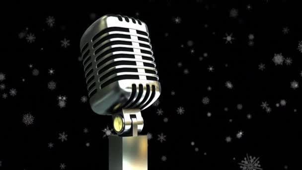 Animatie Van Sneeuw Vallen Microfoon Donkere Achtergrond Entertainment Muziek Viering — Stockvideo