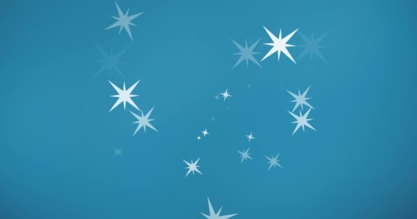Animáció Fehér Karácsonyi Csillagok Esik Kék Háttér Karácsony Hagyomány Ünnepség — Stock videók