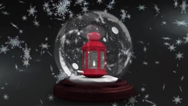 Animatie Van Sneeuw Die Kerstlantaarn Valt Kerstmis Traditie Viering Concept — Stockvideo