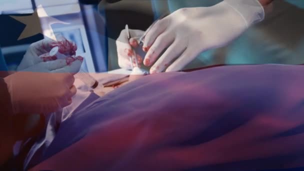 手术室用儿童旗对外科医生进行动画制作 全球医学 围产期保健服务 数码制作的19种流行病概念视频 — 图库视频影像