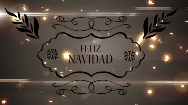 Feliz Navidad Banner Testo Contro Più Stelle Luminose Icone Galleggianti — Video Stock