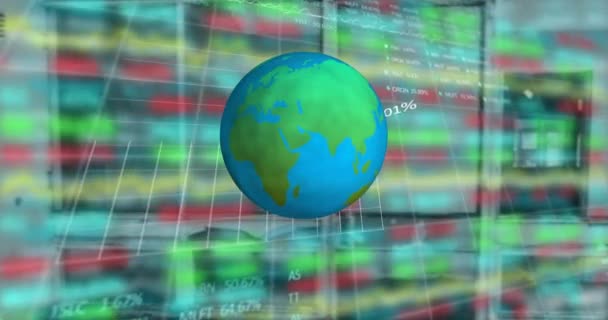 Animación Globo Procesamiento Datos Financieros Concepto Global Negocio Finanzas Procesamiento — Vídeos de Stock