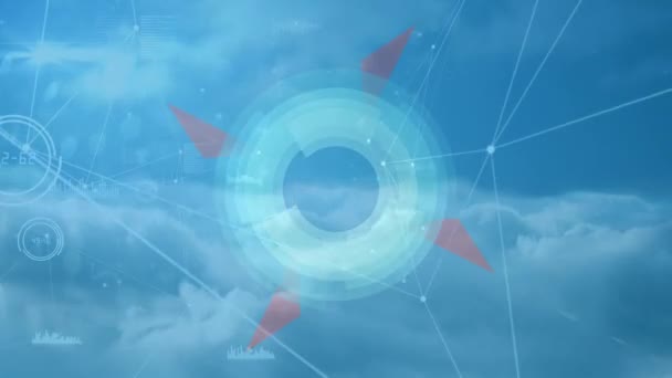 Animation Von Verbindungsnetzen Und Datenverarbeitung Über Wolken Globales Geschäft Verbindungen — Stockvideo