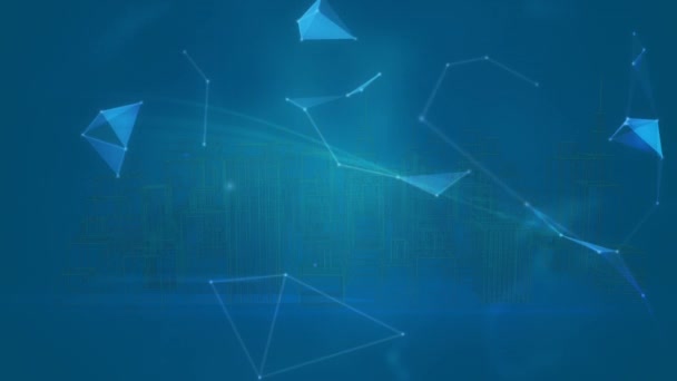 지구의 도시를 파란색 배경으로 애니메이션이다 글로벌 비즈니스 디지털 인터페이스 디지털 — 비디오