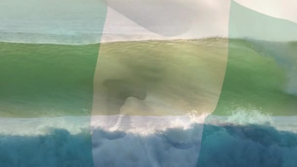 Digitální Složení Vlající Nigerijské Vlajky Proti Vlnám Moři Národní Cestovní — Stock video
