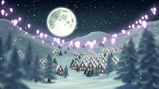 圣塔雪橇和圣诞灯火通明的动画笼罩着冬季的风景 圣诞节 传统和庆祝概念数字制作的视频 — 图库视频影像