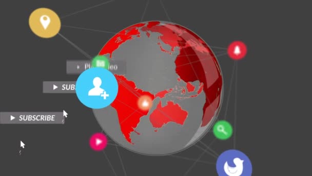 Animação Ícones Mídia Social Queda Emojis Sobre Rede Conexões Globo — Vídeo de Stock