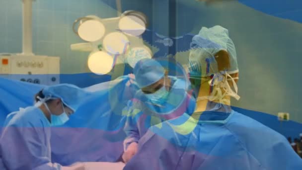 투우사들 수술실에서 의사들을 흔들고 세계적 서비스 세계적 유행병 개념을 공고히 — 비디오