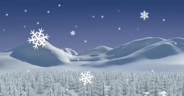 Animación Nieve Cayendo Sobre Abeto Paisaje Invernal Navidad Tradición Concepto — Vídeos de Stock