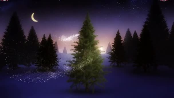 Анімація Стрілянини Зірки Ялинки Сутички Над Зимовим Пейзажем Різдво Традиція — стокове відео
