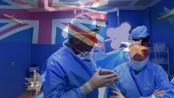 Animacja Flagi Australii Machającej Nad Chirurgami Sali Operacyjnej Globalna Medycyna — Wideo stockowe