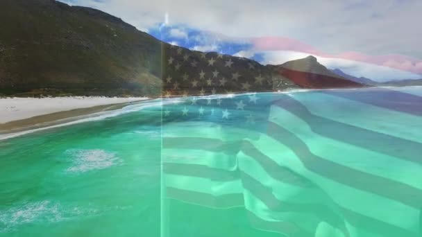 Cyfrowa Kompozycja Falującej Flagi Urugwajskiej Widokiem Plażę Morze Krajowa Koncepcja — Wideo stockowe