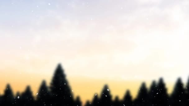 モミの木の上に降る雪のアニメーション クリスマス 伝統とお祝いのコンセプトデジタルで生成されたビデオ — ストック動画