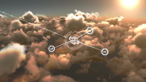 Animación Redes Conexiones Con Iconos Sobre Cielo Conexiones Globales Procesamiento — Vídeo de stock