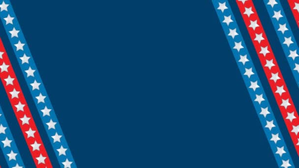 在蓝色背景的星条旗上 快乐的专栏作家日的文字覆盖着星条旗 美国爱国主义和总统纪念日庆祝概念 — 图库视频影像