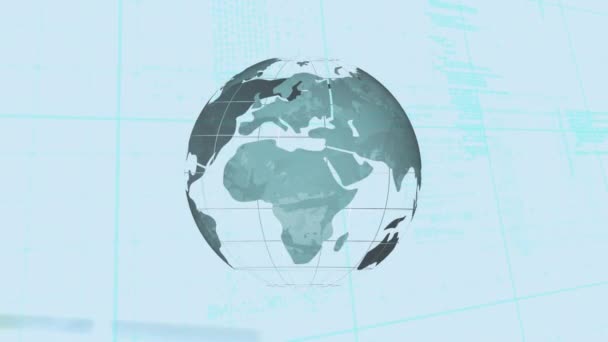 Анимация Земного Шара Обработка Данных Над Людьми Пожимающими Руки Глобальные — стоковое видео