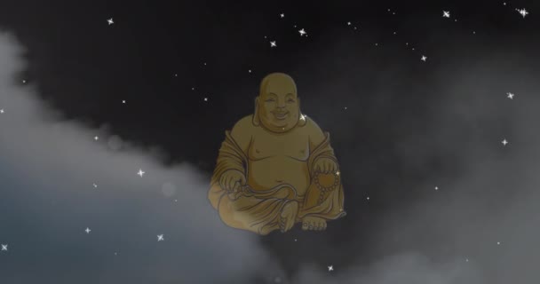 Κινούμενα Σχέδια Του Αγάλματος Buddha Πάνω Από Χιόνι Που Πέφτει — Αρχείο Βίντεο