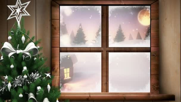 크리스마스의 애니메이션 썰매가 창문을 크리스마스 디지털 비디오 — 비디오