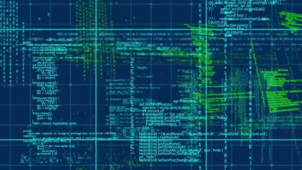 Animazione Dell Elaborazione Dei Dati Griglia Sfondo Blu Connessioni Globali — Video Stock