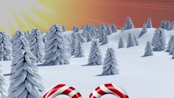 Animace Cukrových Tyčinek Přes Noční Zimní Krajinu Vánoční Zimní Tradiční — Stock video