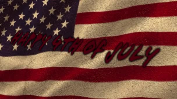 Цифрова Анімація Щасливого Вірша Проти Розмахування Американським Прапором Задньому Плані — стокове відео