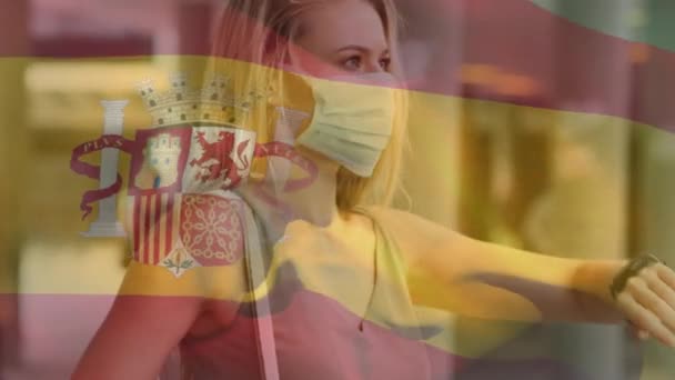 Animation Einer Spanischen Flagge Die Während Der Pandemie Des Jahrhunderts — Stockvideo