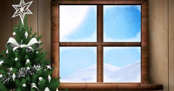 Animation Santa Claus Sleigh Reindeer Seen Seen Window Christmas Tradition — Stock Video