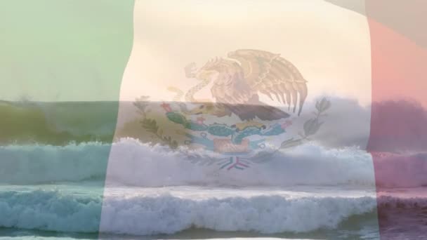 Digitální Složení Vlnění Mexické Vlajky Proti Vlnám Moři Národní Cestovní — Stock video