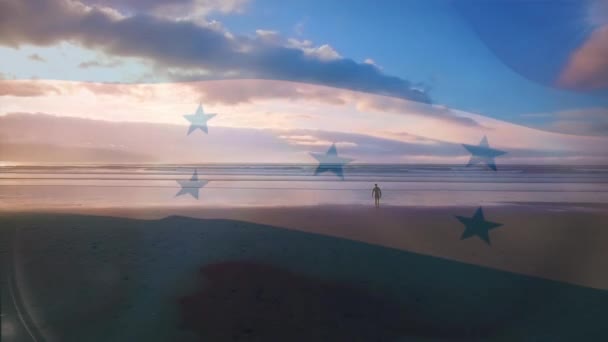 Cyfrowa Kompozycja Flagi Hondurasu Machająca Przed Powietrznym Widokiem Fal Morzu — Wideo stockowe