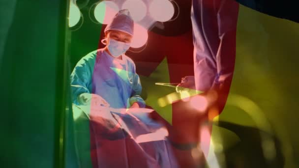 Animation Flag Cameroon Waving Surgeons Operating Theatre Global Medicine Healthcare — Stock Video