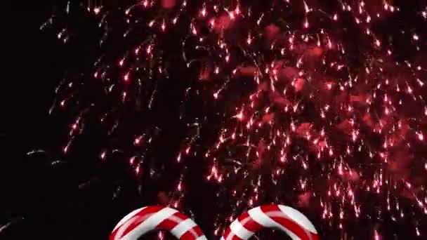 Animação Fogos Artifício Sobre Doces Natal Fundo Preto Natal Tradição — Vídeo de Stock