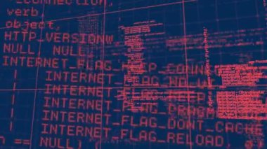 Mavi zemin üzerinde veri işleme animasyonu. küresel bağlantılar, veri işleme ve dijital arayüz konsepti dijital olarak oluşturulmuş video.