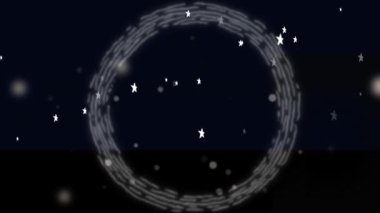 Yıldızların üzerinde dönen beyaz şekillerin animasyonu. Hareket eden yıldızların üzerindeki mavi bitkilerin animasyonu. renk, hareket ve enerji arkaplan kavramı, dijital olarak oluşturulmuş video.