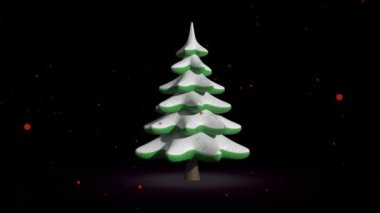 Yılbaşı ağacını siyah arka planda döndürmenin animasyonu. Noel, gelenek ve kutlama konsepti dijital olarak oluşturuldu.