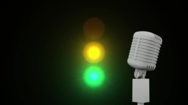 Siyah arka planda antika mikrofon animasyonu. Noel, kış, gelenek ve kutlama konsepti dijital olarak oluşturulmuş video.