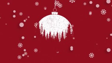 Kırmızı zemin üzerine düşen karlı Noel balosunun animasyonu. Noel, kış, gelenek ve kutlama konsepti dijital olarak oluşturulmuş video.