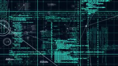 Veri işleme üzerinden bağlantı ağının animasyonu. küresel iş, finans, dijital arayüz ve bağlantılar konsepti dijital olarak oluşturulmuş video.