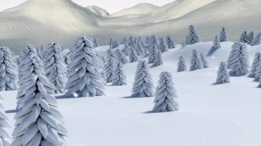 Kış mevsiminde beyaz arka planda birden fazla ağacın üzerine kar yağar. Noel şenliği ve kutlama konsepti