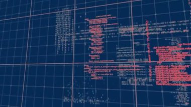 Mavi zemin üzerinde veri işleme animasyonu. küresel bağlantılar, veri işleme ve dijital arayüz konsepti dijital olarak oluşturulmuş video.