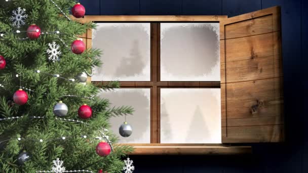 Animação Árvore Natal Sobre Paisagens Inverno Natal Inverno Tradição Conceito — Vídeo de Stock