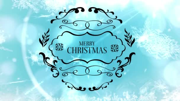 Merry Christmas Text Banner Snowflakes Spots Light Blue Background Christmas — Stock Video