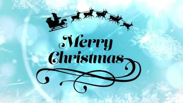 Boldog Karácsonyi SMS-t és télapót szán húzza a rénszarvasok ellen hópelyhek úszó. karácsonyi ünnepség és szilveszteri ünnepség koncepció