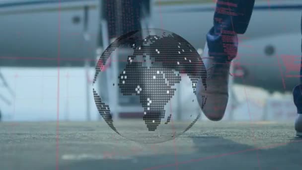 Animace Zeměkoule Zpracování Dat Letišti Globální Připojení Obchodní Digitální Rozhraní — Stock video